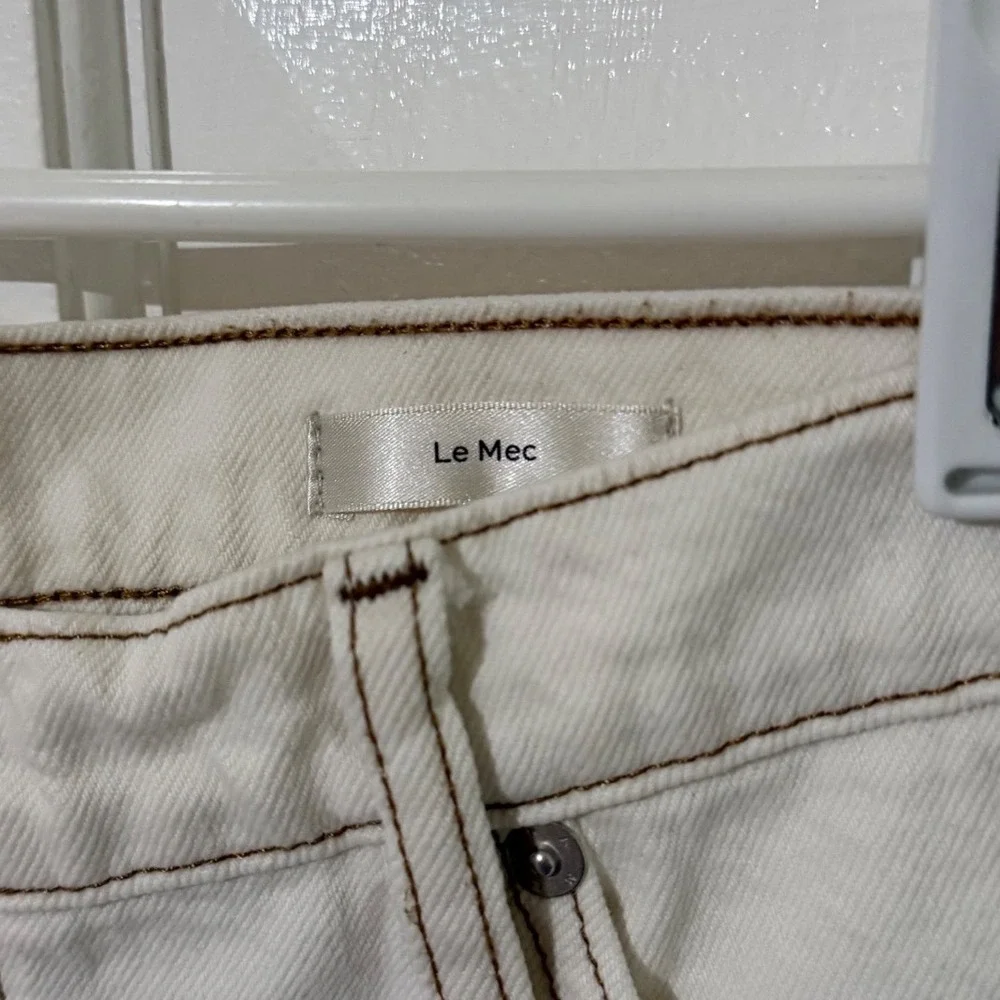 FRAME Le Mec Off White Contrast Stitch Raw Hem Straight Leg Jeans 29 - Picture 4 of 4